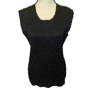 Nicola Woman's Crinkle Tank Top Size‎ XL Black Stretch Top Smocked Retro Y2K
